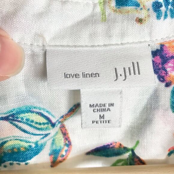 J. Jill Women's MP Petite Medium 100% Linen White Floral Sleeveless Tunic Blouse - Picture 3 of 9